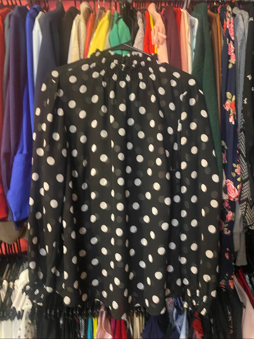 Black and white polka dot sheer blouse